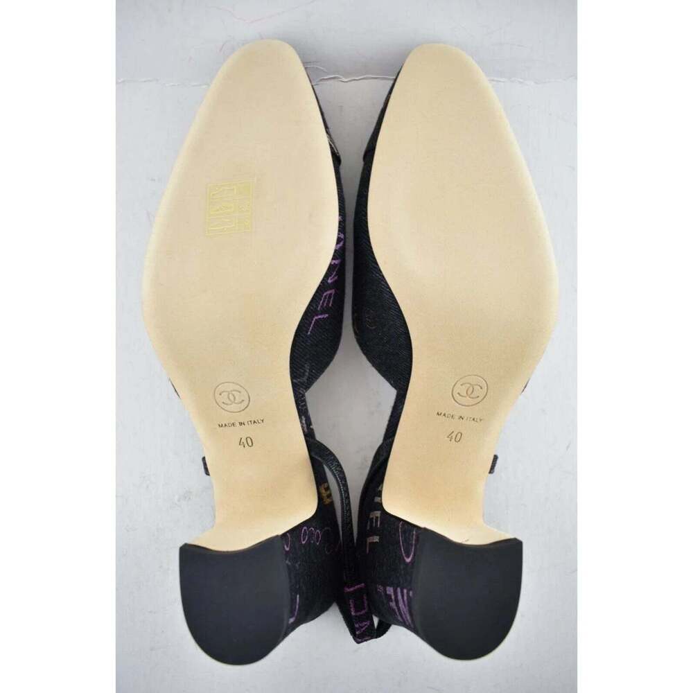 Chanel 22P Mademoiselle Coco Sling CC Black Grey Denim Slingback Sandal Heel 40 - Picture 12 of 12